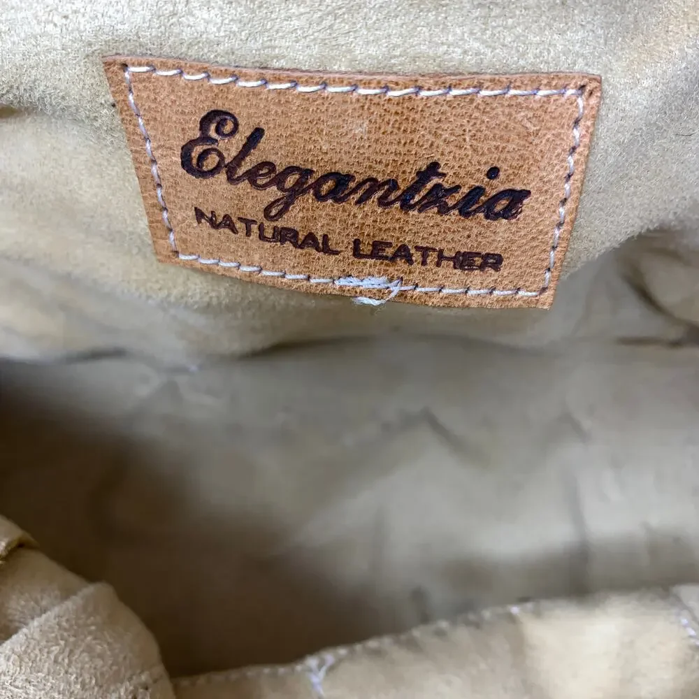 Elegantria Leather Tote Bag Tan Whipstitch Details